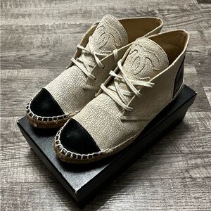 CHANEL Cream and Black Chukka Boots